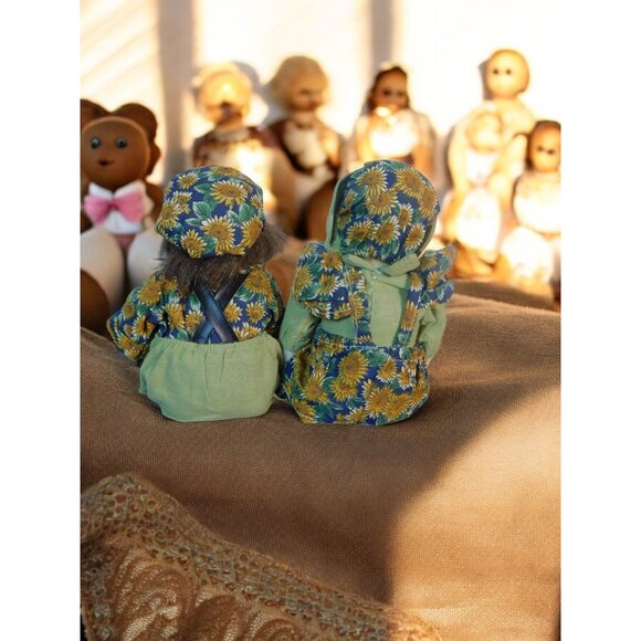 Vintage Boy & Girl Porcelain Cloth Dolls Sunflower Outfits Farmhouse Decor - Picture 5 of 9